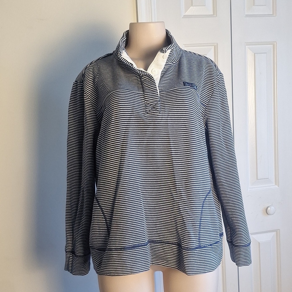 🎁State Of Mine Maryland Nautucal Blue And White Cotton Hoodie Size L